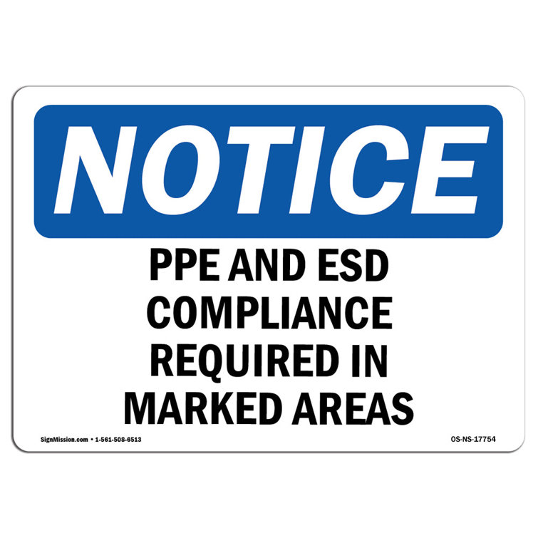 SignMission PPE and Esd Required in Marked Areas Sign Wayfair